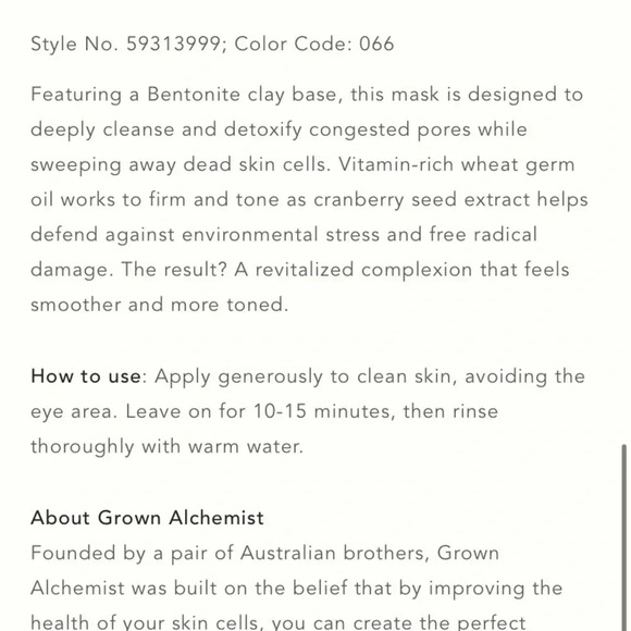 GROWN ALCHEMIST NIB Deep Cleansing Facial Masque Clay Ginkgo Cranberry - Picture 5 of 5